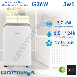Klimatyzator przenośny Rotenso Giru G26W do 30m2 | 2,7 kW | 2,5l/24h | 3w1