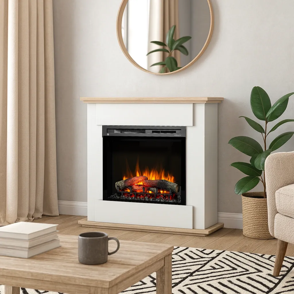 Kominek elektryczny Warmtec Fonte wkład Dimplex 28' XHD Optiflame - biały, dąb sonoma.