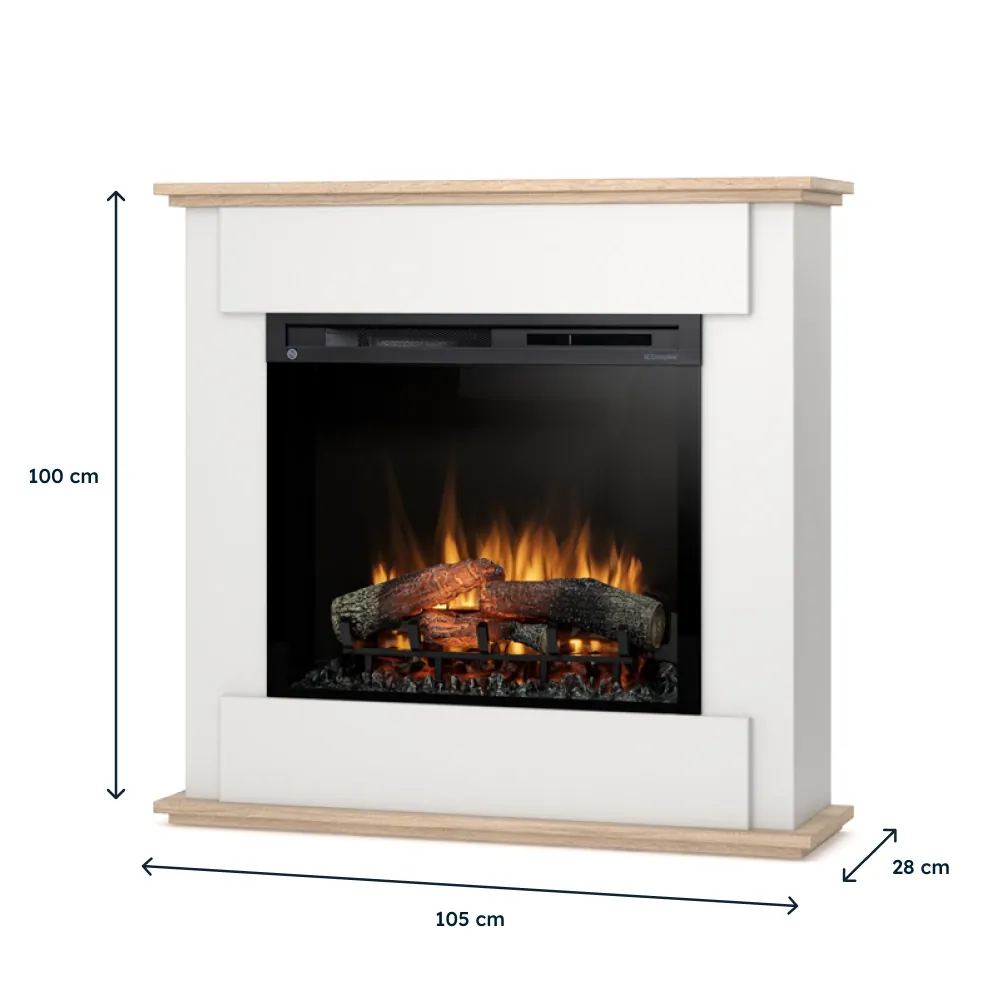 Kominek elektryczny Warmtec Fonte wkład Dimplex 28' XHD Optiflame - biały, dąb sonoma.