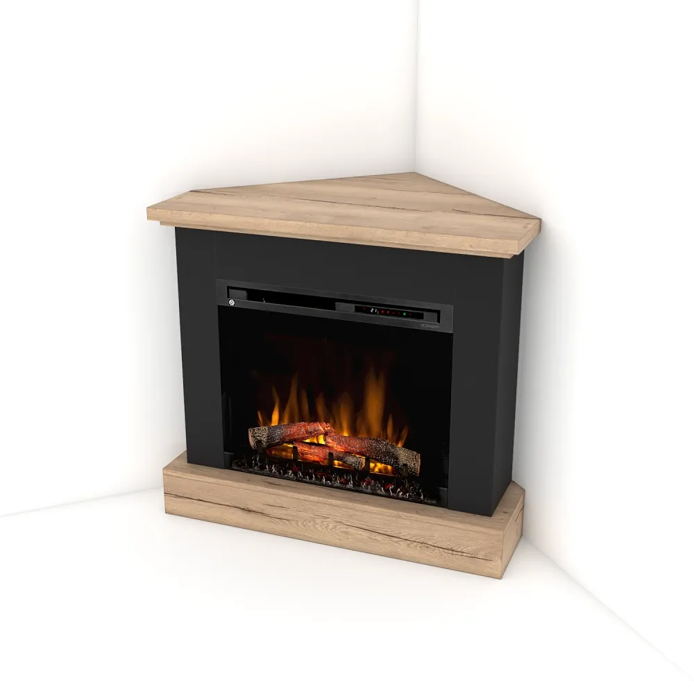 Kominek elektryczny Warmtec Jukon narożny wkład Dimplex 28' XHD Optiflame - czarny, jasny dąb