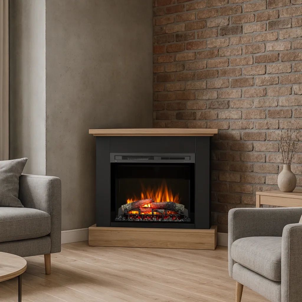 Kominek elektryczny Warmtec Jukon narożny wkład Dimplex 28' XHD Optiflame - czarny, jasny dąb