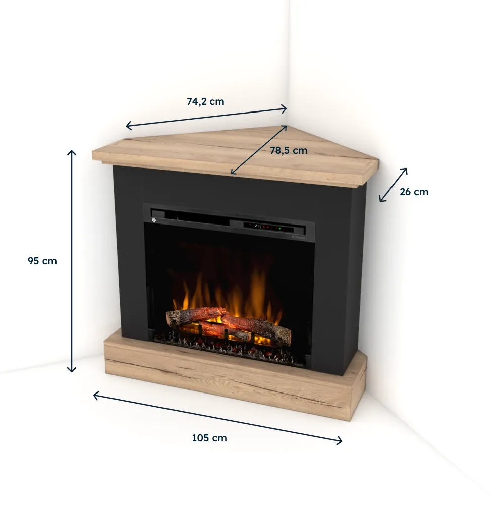 Kominek elektryczny Warmtec Jukon narożny wkład Dimplex 28' XHD Optiflame - czarny, jasny dąb