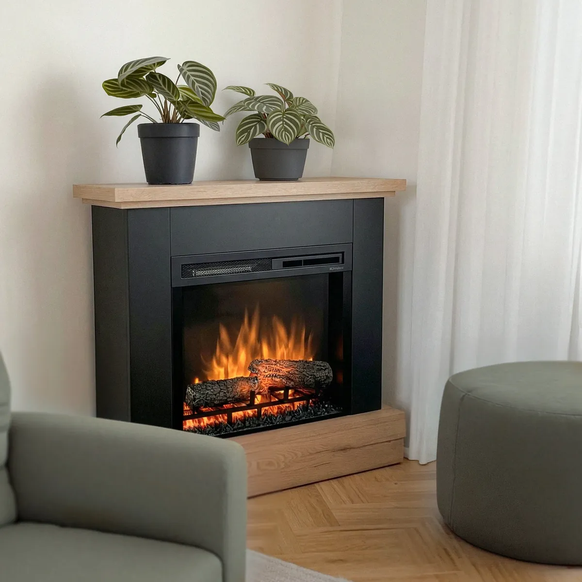 Kominek elektryczny Warmtec Jukon wkład Dimplex 23' XHD Optiflame - czarny, jasny dąb