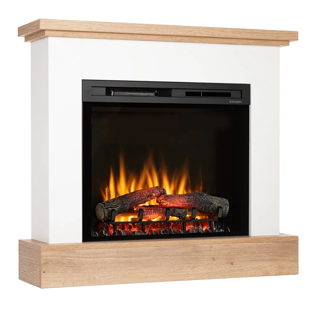 Kominek elektryczny Warmtec Jukon wkład Dimplex 28' XHD Optiflame - biały mat, jasny dąb