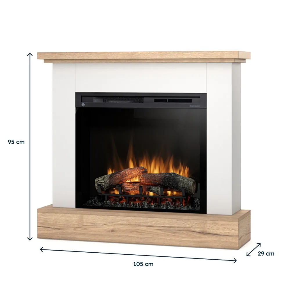 Kominek elektryczny Warmtec Jukon wkład Dimplex 28' XHD Optiflame - biały mat, jasny dąb