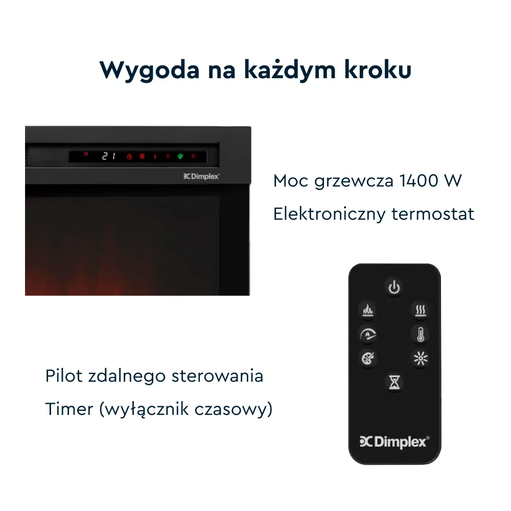 Kominek elektryczny Warmtec Luena wkład Dimplex 23' XHD Optiflame - biały połysk